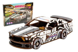 Дерев'яний 3D конструктор Muscle car GT (біла) в картонній упаковці