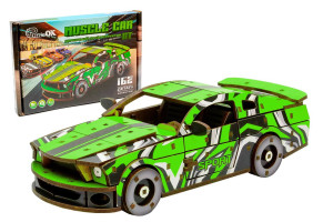 Дерев'яний 3D конструктор Muscle car GT (зелена) в картонній упаковці