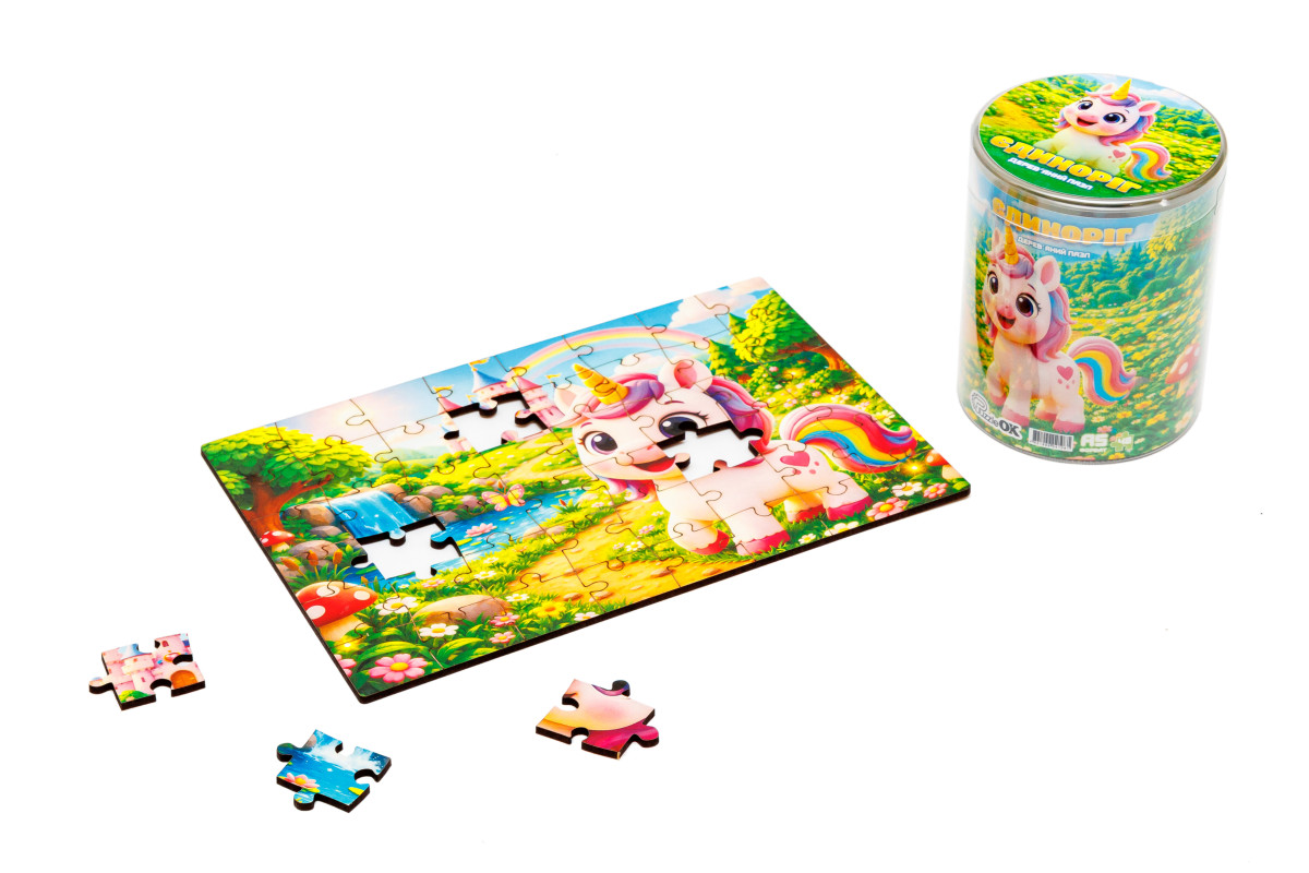 Дерев'яний пазл Єдиноріг A5 в тубусі