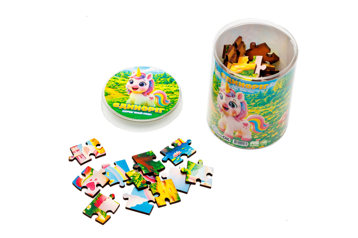 Дерев'яний пазл Єдиноріг A5 в тубусі