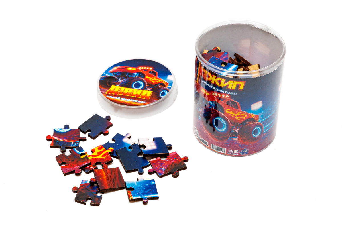 Дерев'яний пазл Джип A5 в тубусі