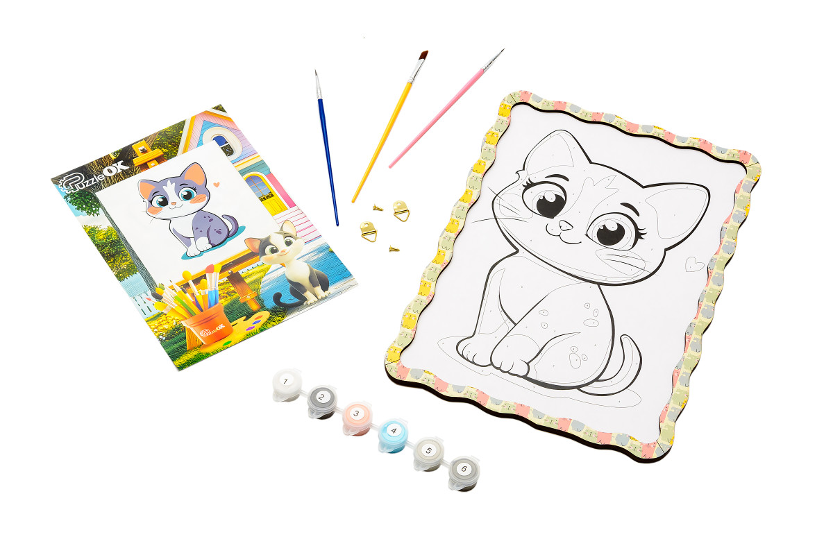 Набір для розпису, картина по номерах "Котик" формат А4