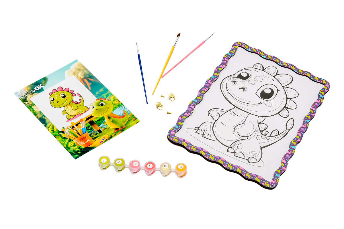 Набір для розпису, картина по номерах "Динозаврик" формат А4