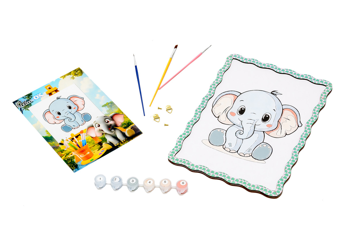 Набір для розпису, картина по номерах "Слоник" формат А4