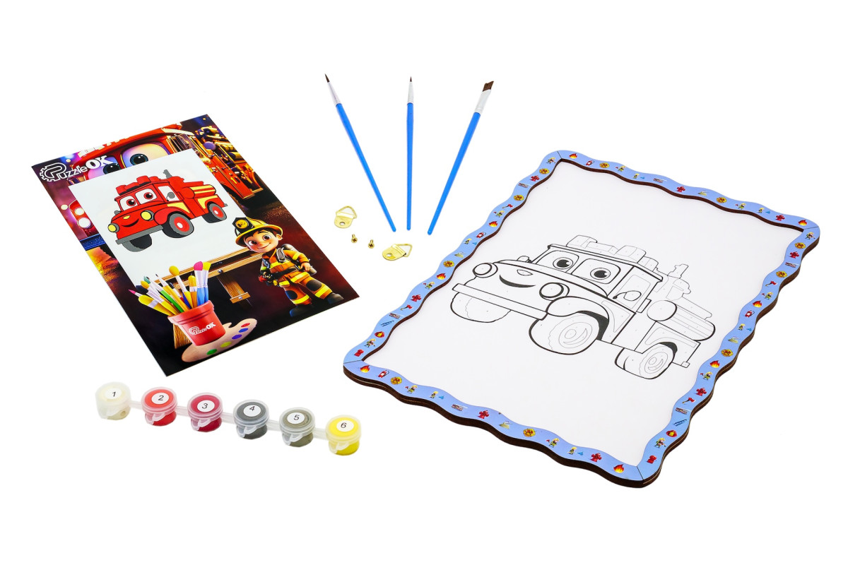 Набір для розпису, картина по номерах "Пожежна машина" формат А4
