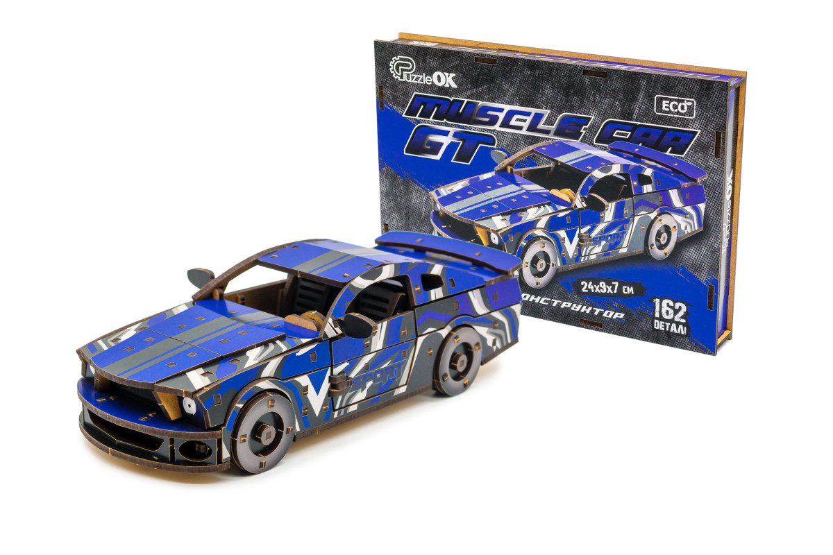 Дерев'яний 3D конструктор Muscle car GT (синя)