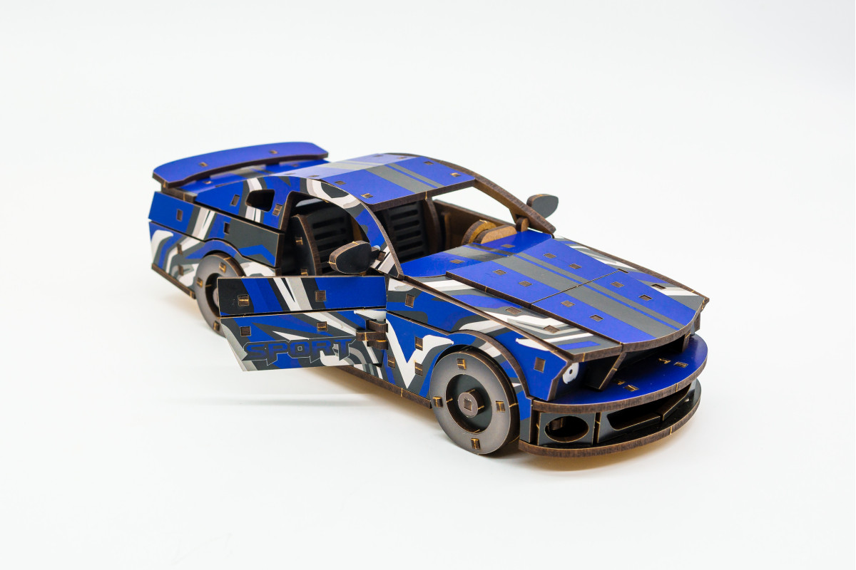 Дерев'яний 3D конструктор Muscle car GT (синя)