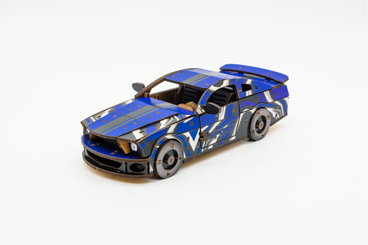 Дерев'яний 3D конструктор Muscle car GT (синя)