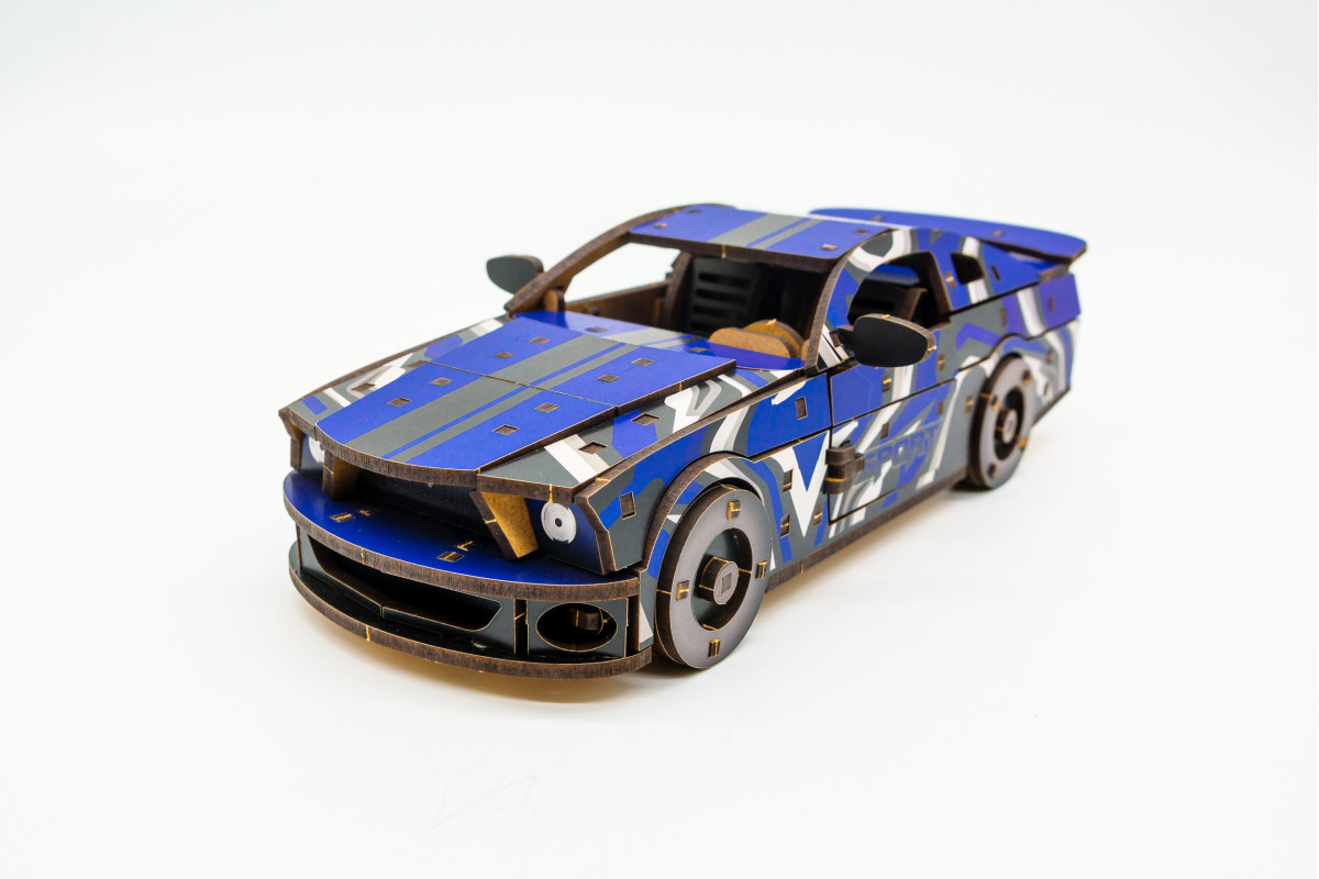 Дерев'яний 3D конструктор Muscle car GT (синя)
