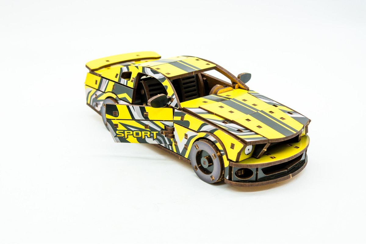 Дерев'яний 3D конструктор Muscle car GT (жовта)