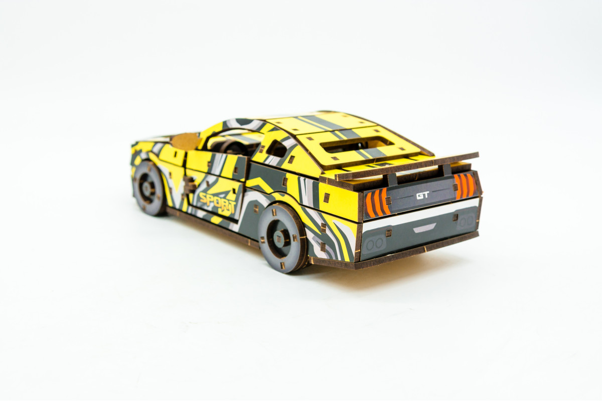 Дерев'яний 3D конструктор Muscle car GT (жовта)