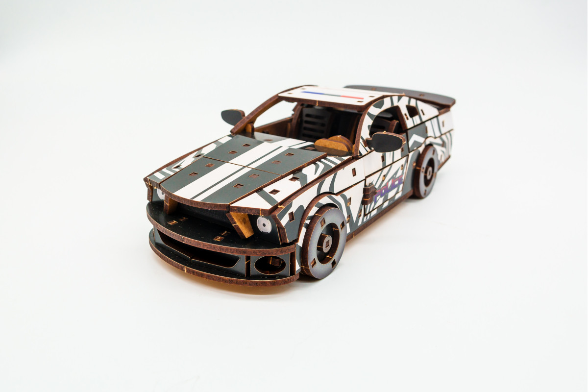 Дерев'яний 3D конструктор Muscle car GT (біла) в картонній упаковці