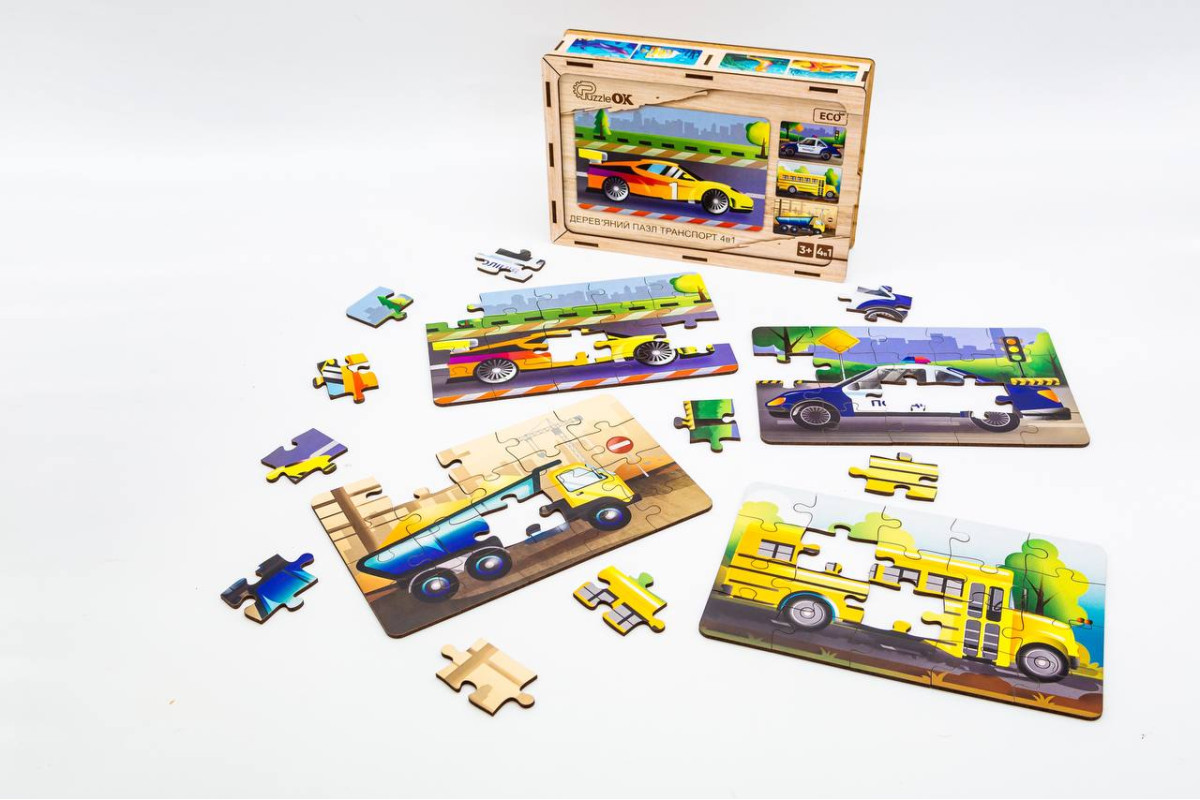 Дерев'яний пазл "Транспорт 4в1" для дітей від 4 років