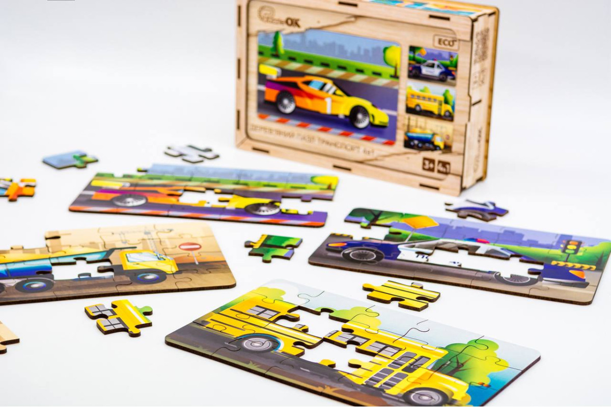 Дерев'яний пазл "Транспорт 4в1" для дітей від 4 років