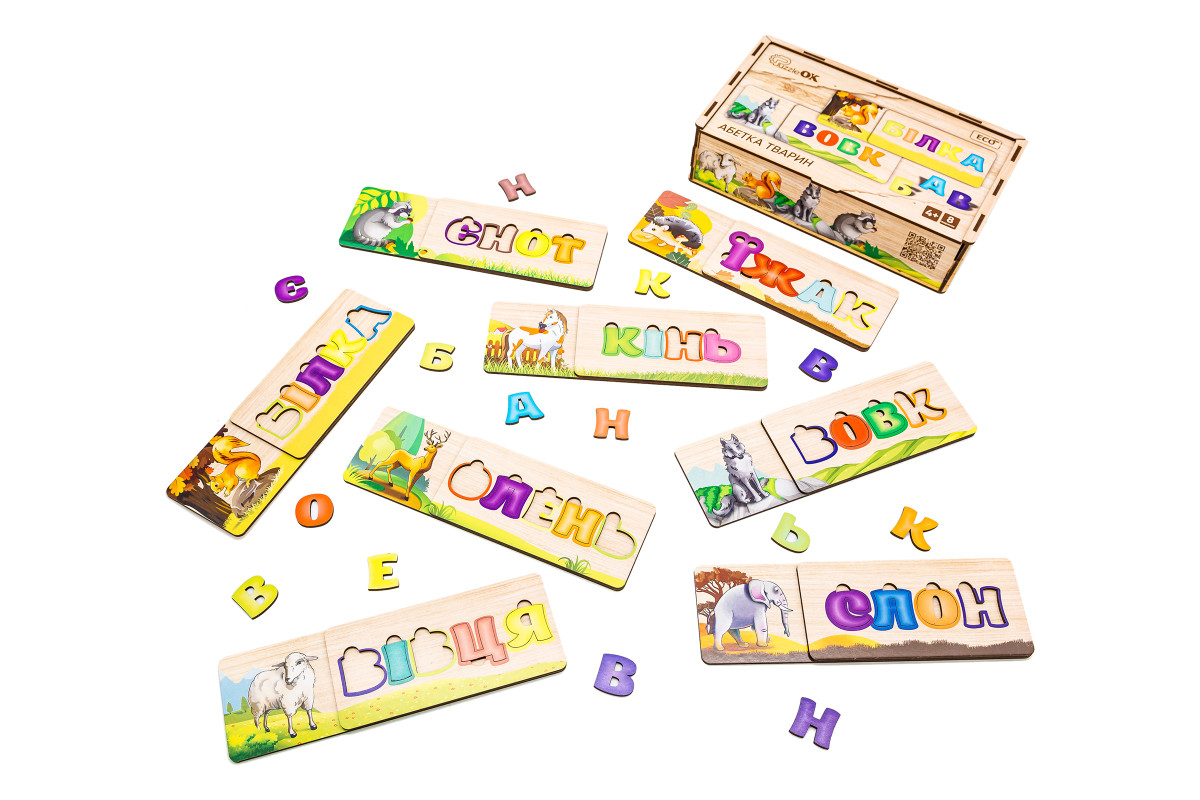  Розвиваюча дерев'яна іграшка-пазл "Абетка тварин" для дітей від 4 років
