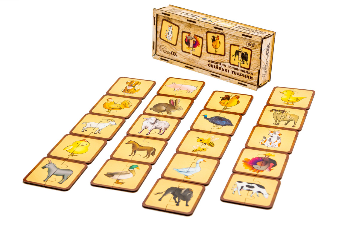 Дерев'яна головоломка "Свійські тварини" для дітей від 3 років