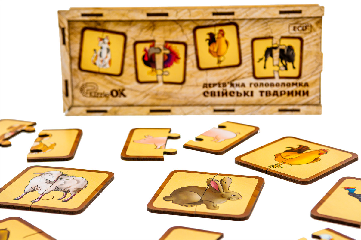 Дерев'яна головоломка "Свійські тварини" для дітей від 3 років