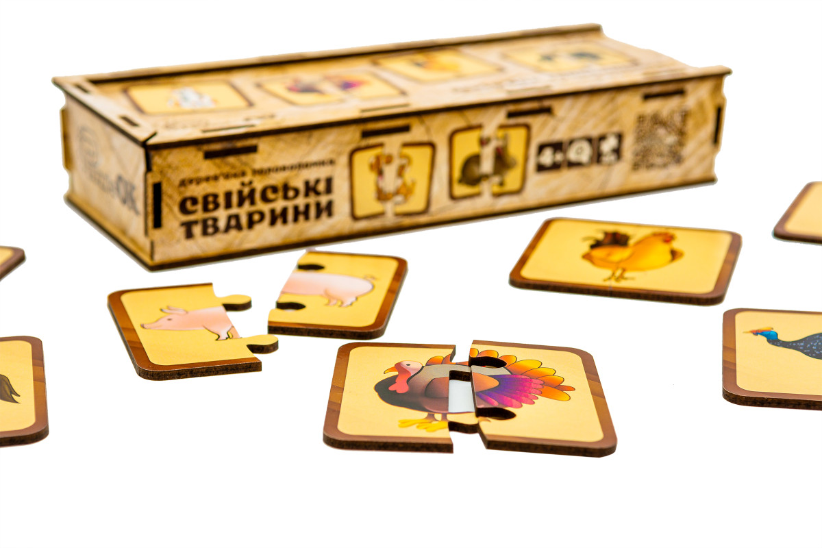 Дерев'яна головоломка "Свійські тварини" для дітей від 3 років