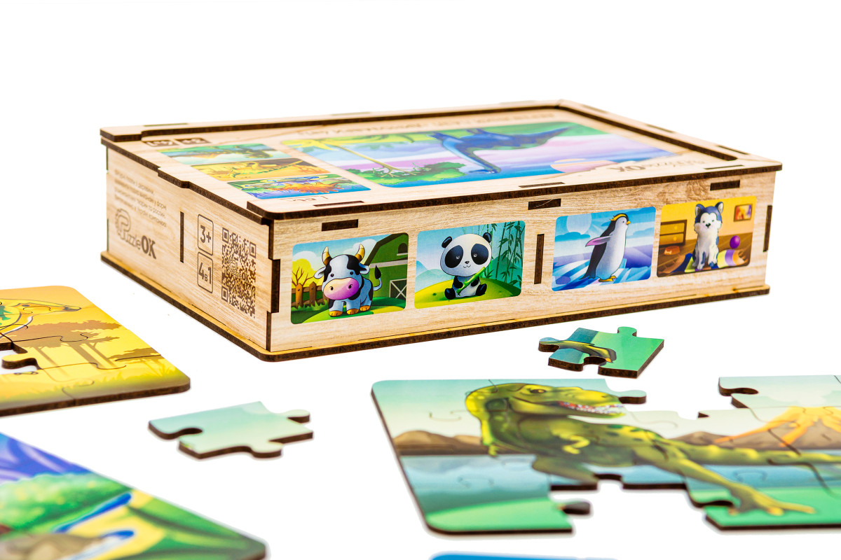 Дерев’яний пазл «Динозаври 4в1»