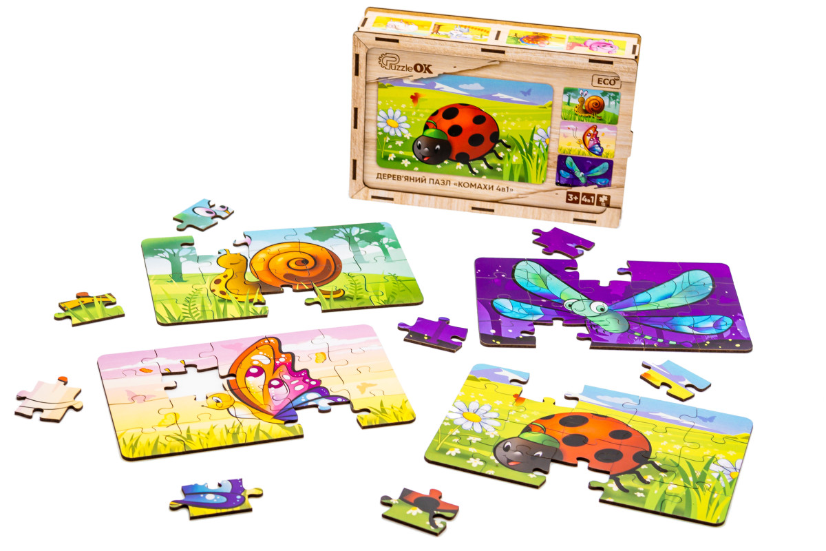 Дерев’яний пазл "Комахи 4в1" для дітей від 3 років
