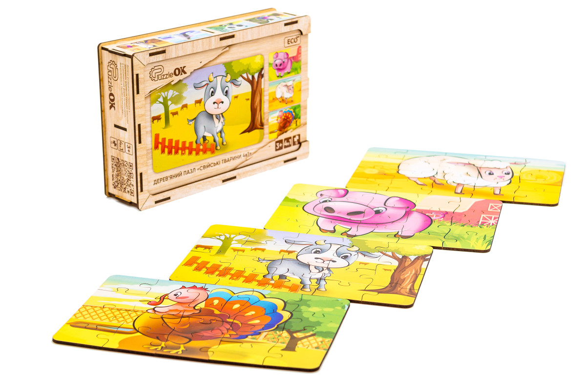 Дерев’яний пазл "Свійські тварини 4в1" для дітей від 4 років