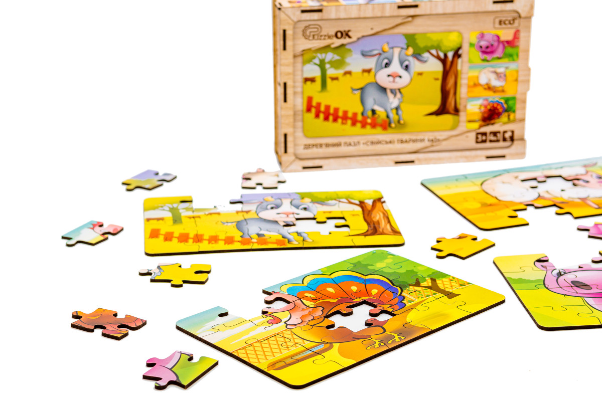 Дерев’яний пазл "Свійські тварини 4в1" для дітей від 4 років