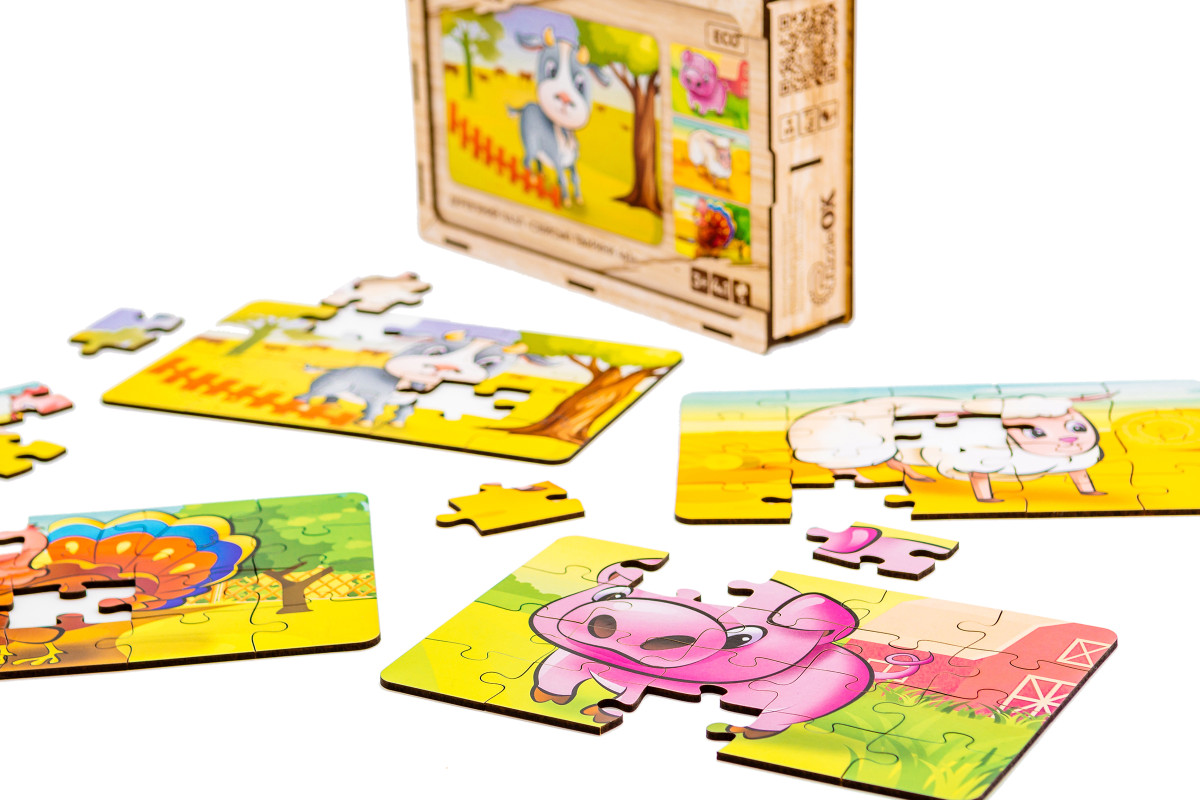 Дерев’яний пазл "Свійські тварини 4в1" для дітей від 4 років