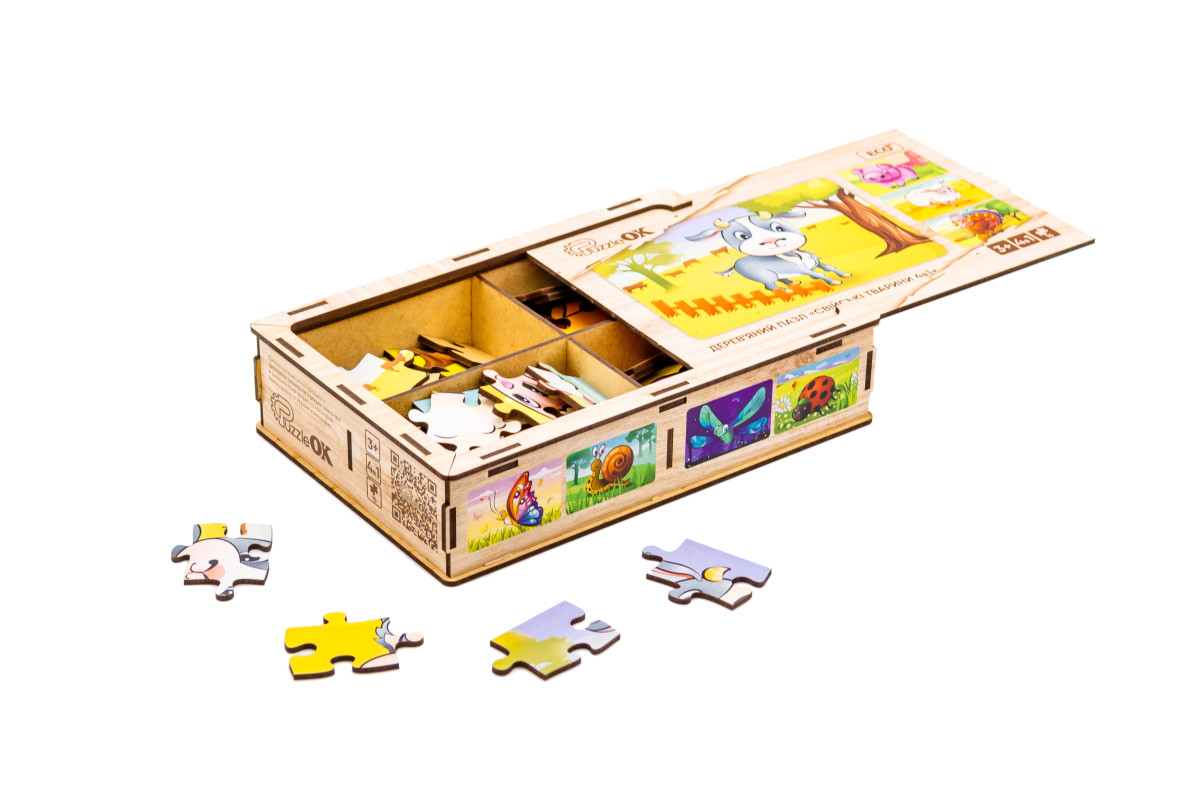 Дерев’яний пазл "Свійські тварини 4в1" для дітей від 4 років