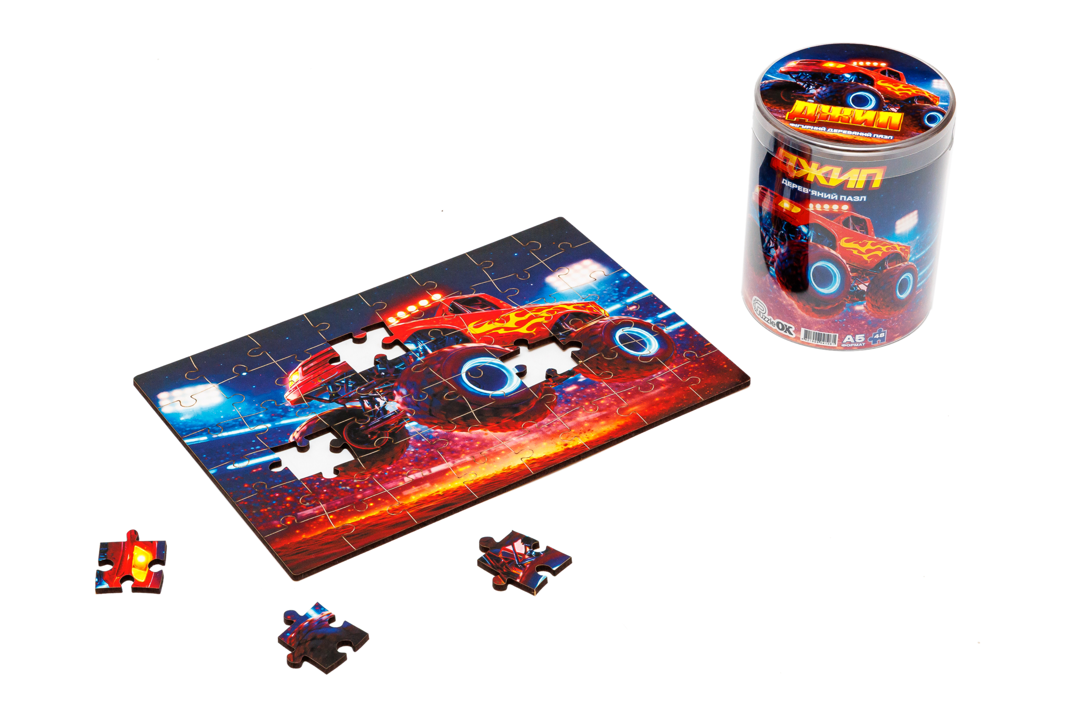 Дерев'яний пазл Джип A5 в тубусі