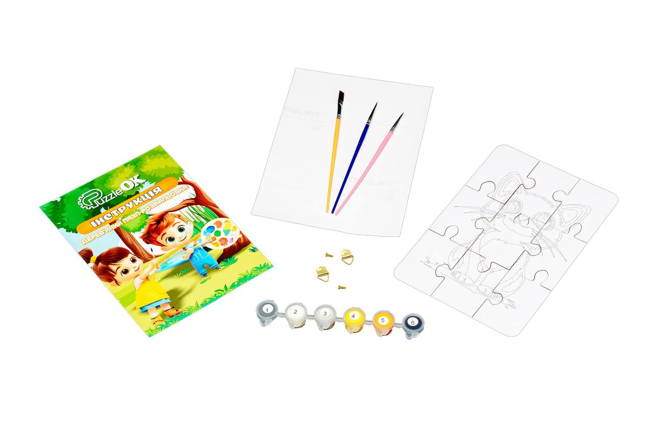 Деревʼяний пазл-розмальовка "Котик" Деревʼяний пазл-розмальовка "Котик"