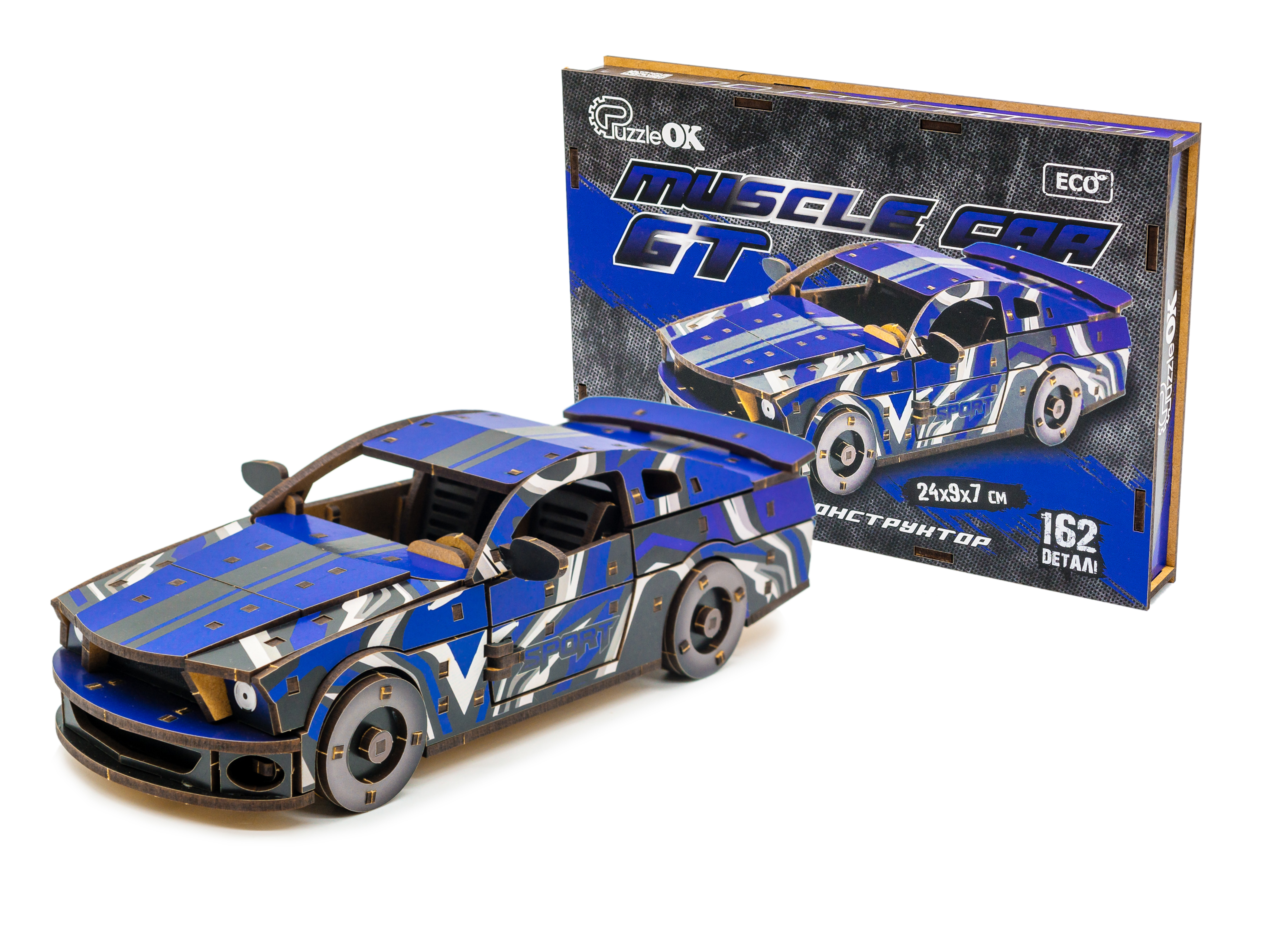 Дерев'яний 3D конструктор Muscle car GT (синя)