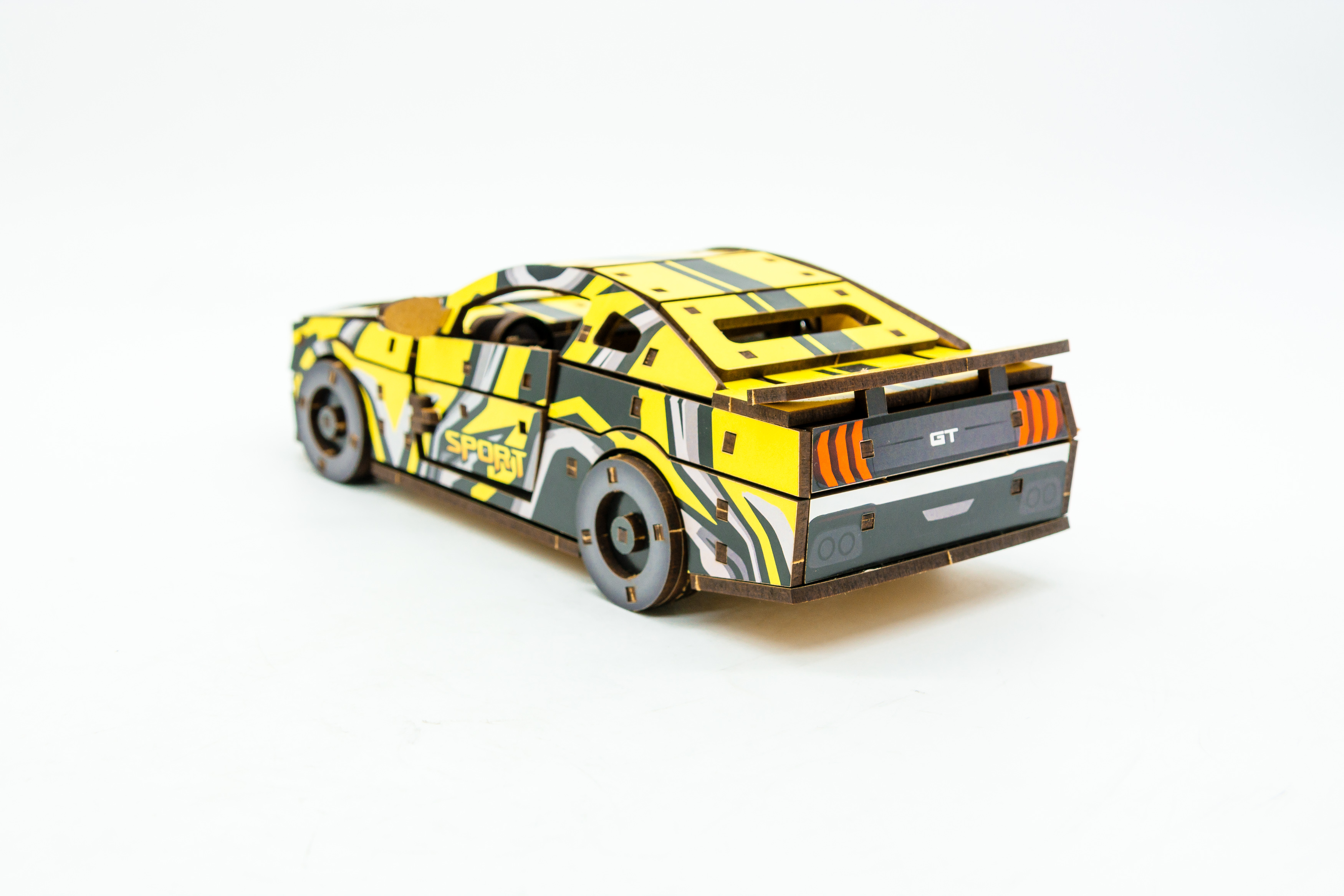 Дерев'яний 3D конструктор Muscle car GT (жовта)