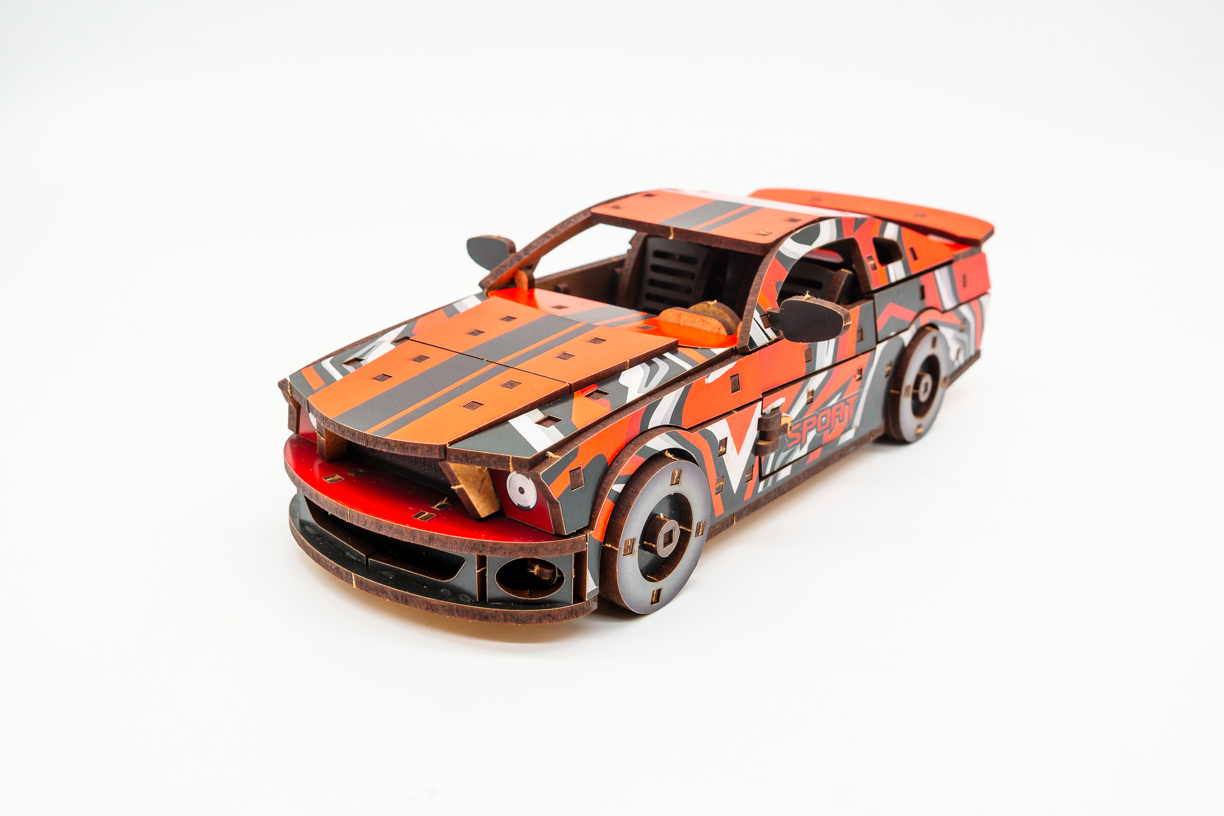 Дерев'яний 3D конструктор Muscle car GT (червона) в картонній упаковці