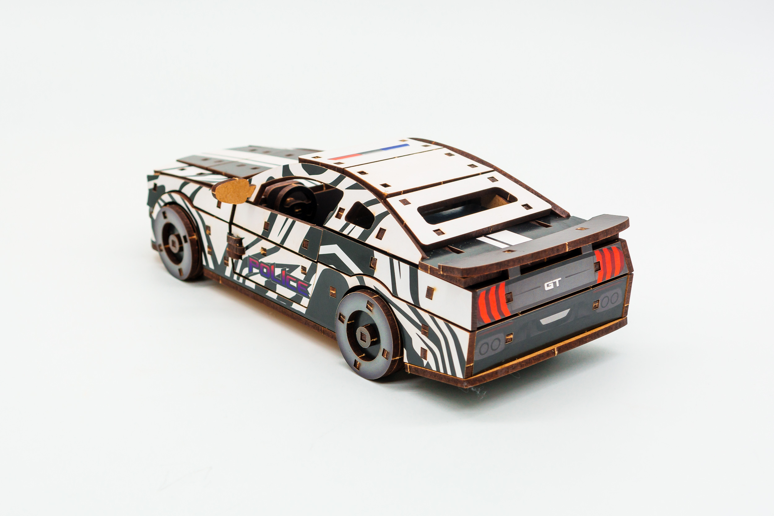 Дерев'яний 3D конструктор Muscle car GT (біла) в картонній упаковці