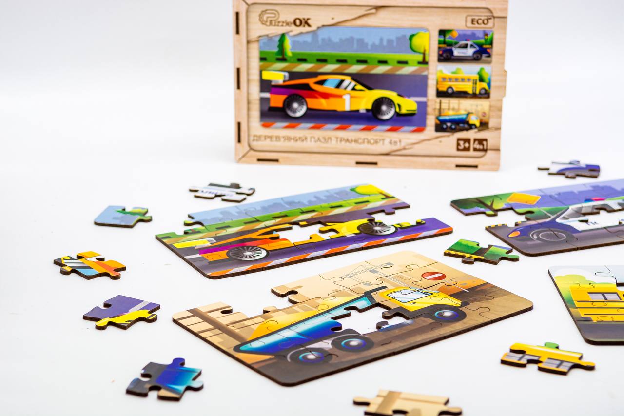 Дерев'яний пазл "Транспорт 4в1" для дітей від 4 років