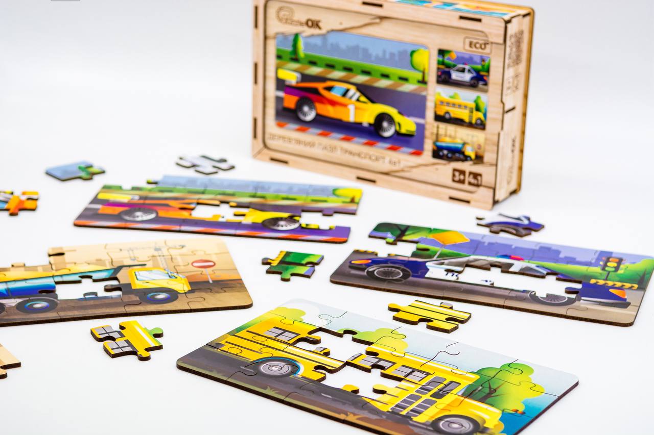 Дерев'яний пазл "Транспорт 4в1" для дітей від 4 років